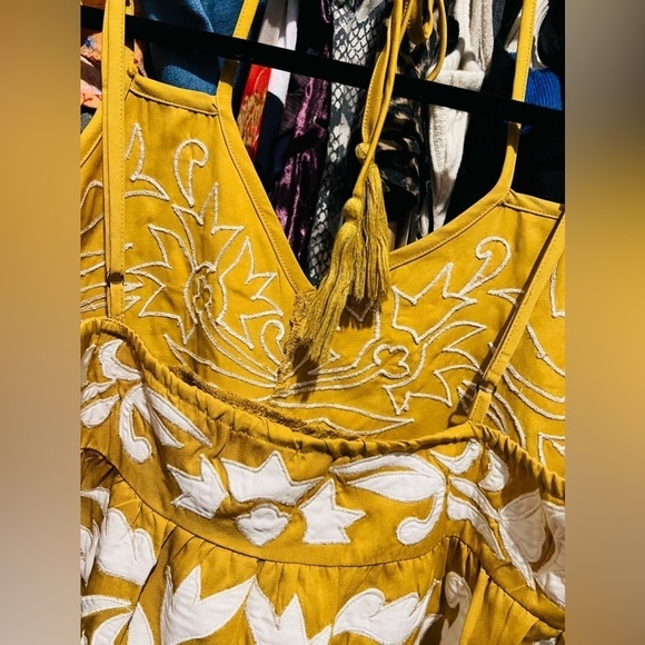 Free People Mustard Yellow Gold and White Detailed Romper - Picture 6 of 14
